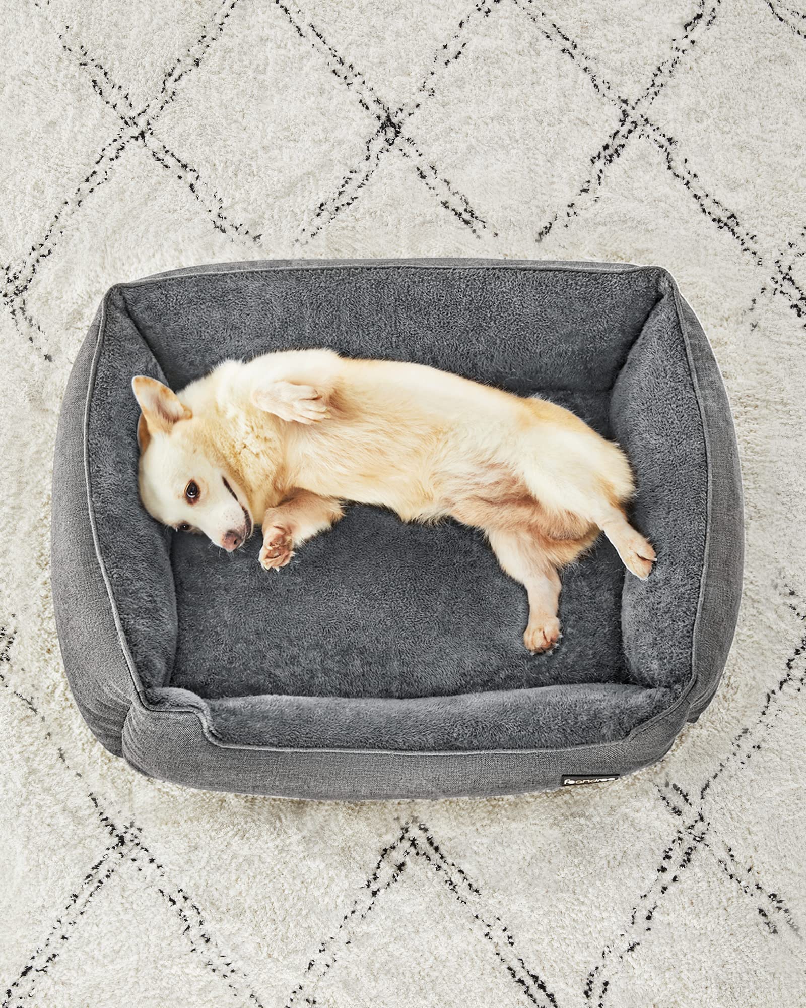 Gadvera Dog Bed - Linen-Look, Raised Edges, Non-Slip, Washable Cover, L (90x75x25cm)