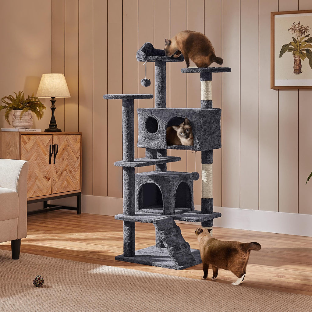 Gadvera 138.5cm Cat Tree - Scratching Posts, Condos & Ladder - Dark Grey