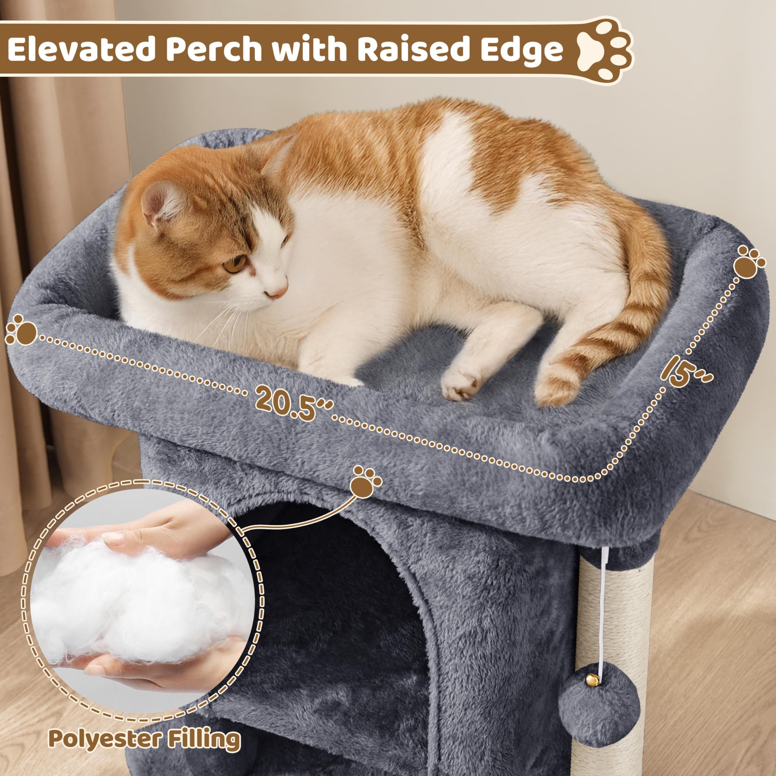 Gadvera 59cm Cat Tree - Scratching Post, Condo & Hanging Ball - Dark Grey