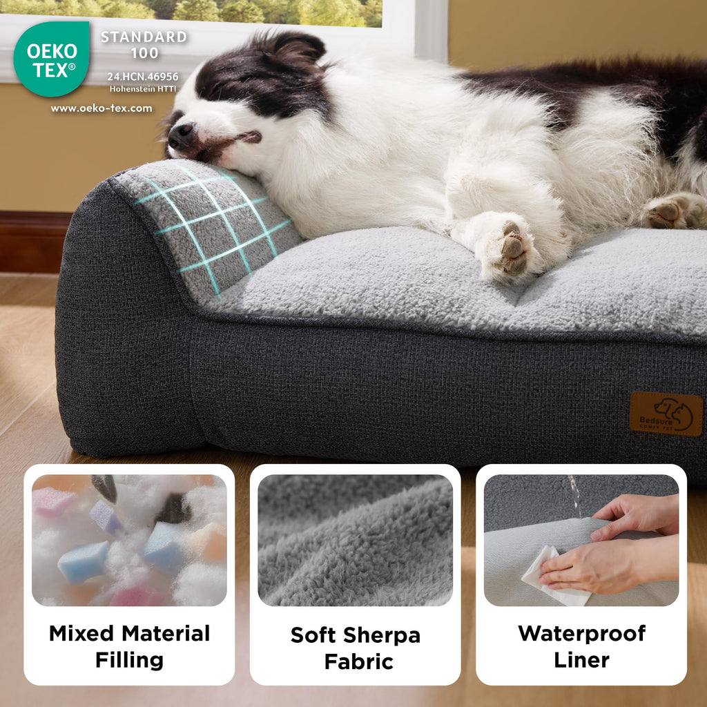 Gadvera XL Orthopedic Dog Bed - Extra Thick, Waterproof, Washable, 106x76cm - Dark Grey