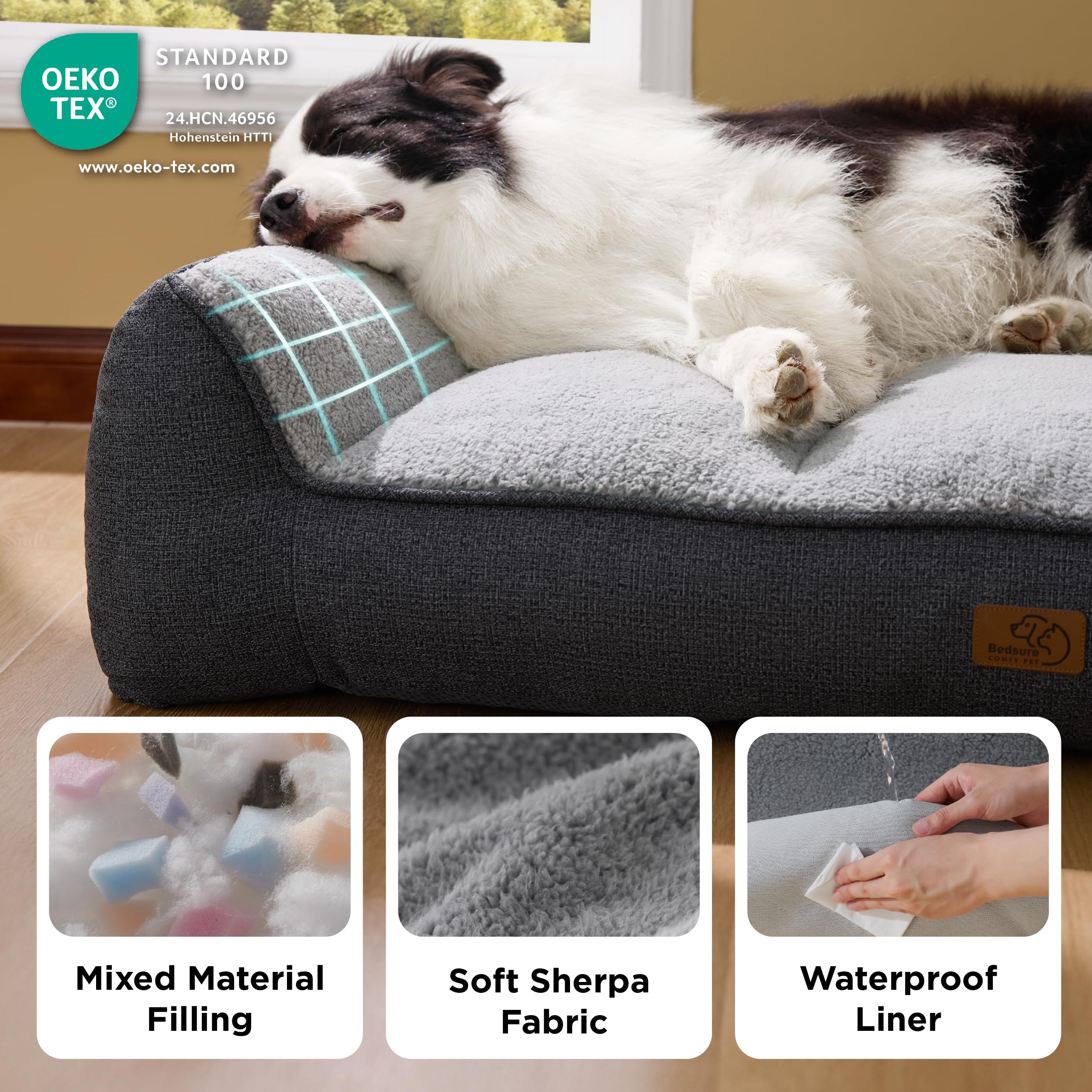 Gadvera XL Orthopedic Dog Bed - Extra Thick, Waterproof, Washable, 106x76cm - Dark Grey