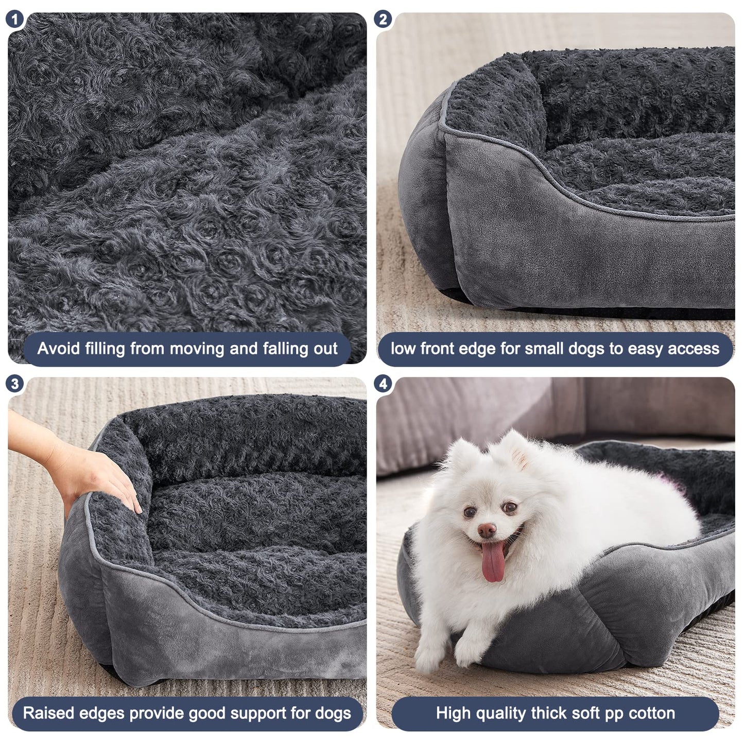 Gadvera Medium Dog Bed - Washable Plush, Non-Slip, Grey - Small, Medium, Large