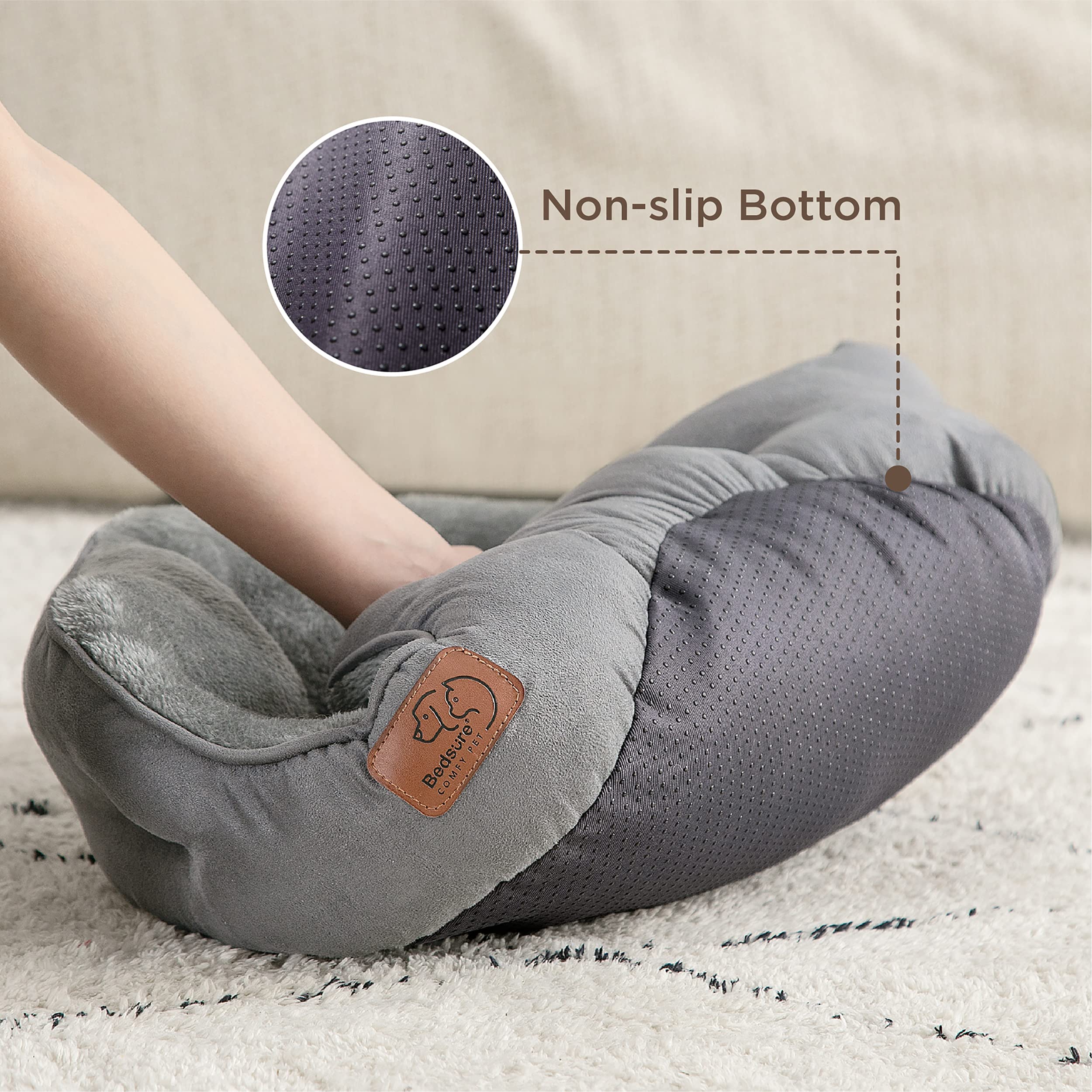 Gadvera Round Cat Bed - Washable, Slip-Resistant, Reversible Cushion, 51x48x15cm - Grey