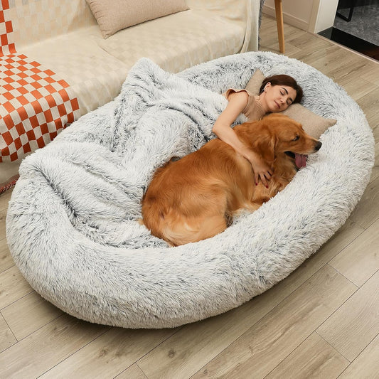 Gadvera™ Orthopedic Human Dog Bed – Giant Bean Bag Lounger 71" x 45" x 14" | 3D Sponge Cushion, Gradient Grey, for Adults & Large Dogs