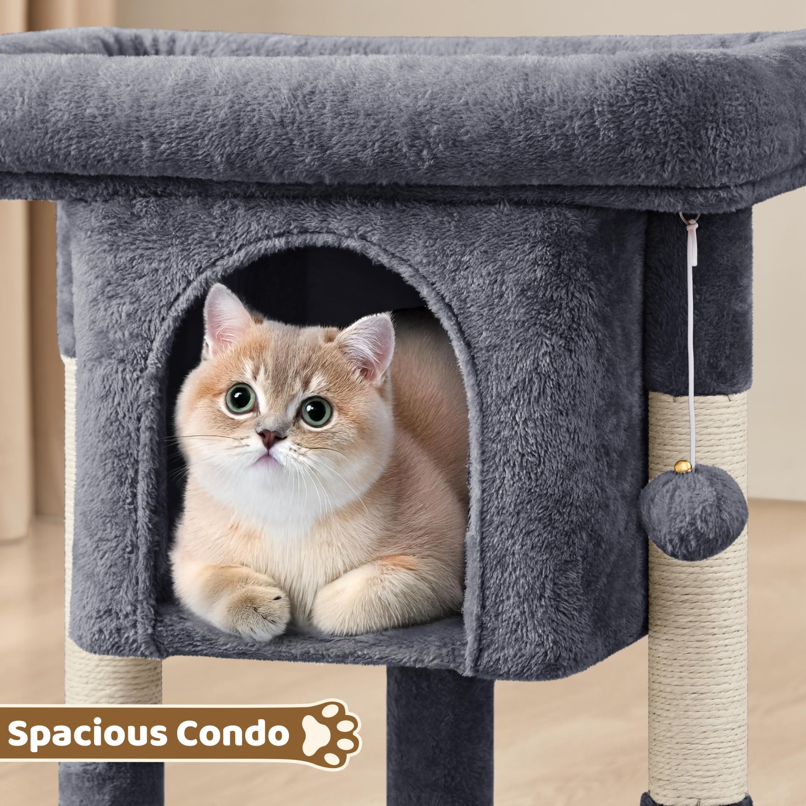 Gadvera 59cm Cat Tree - Scratching Post, Condo & Hanging Ball - Dark Grey