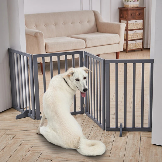 Wooden Foldable Dog Gate Barrier – Freestanding Pet Isolation Fence, Indoor Expandable Safety Gate, 3/4 Panel, For Doorways & Stairs