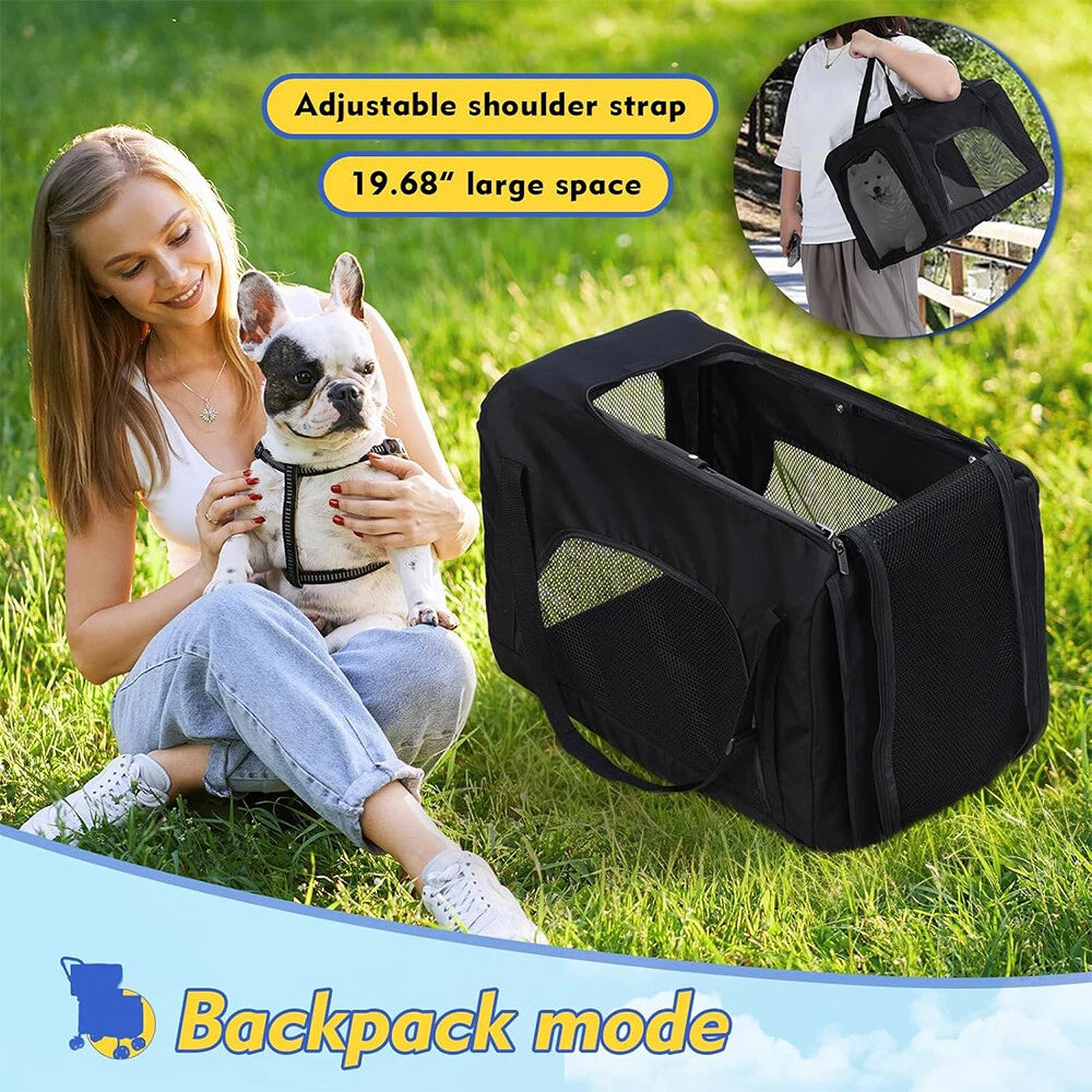 Lightweight Foldable Double-Layer Pet Stroller – Breathable & Ventilated Dog & Cat Travel Cart | Outdoor Multifunctional Pet Carrier with Storage Basket